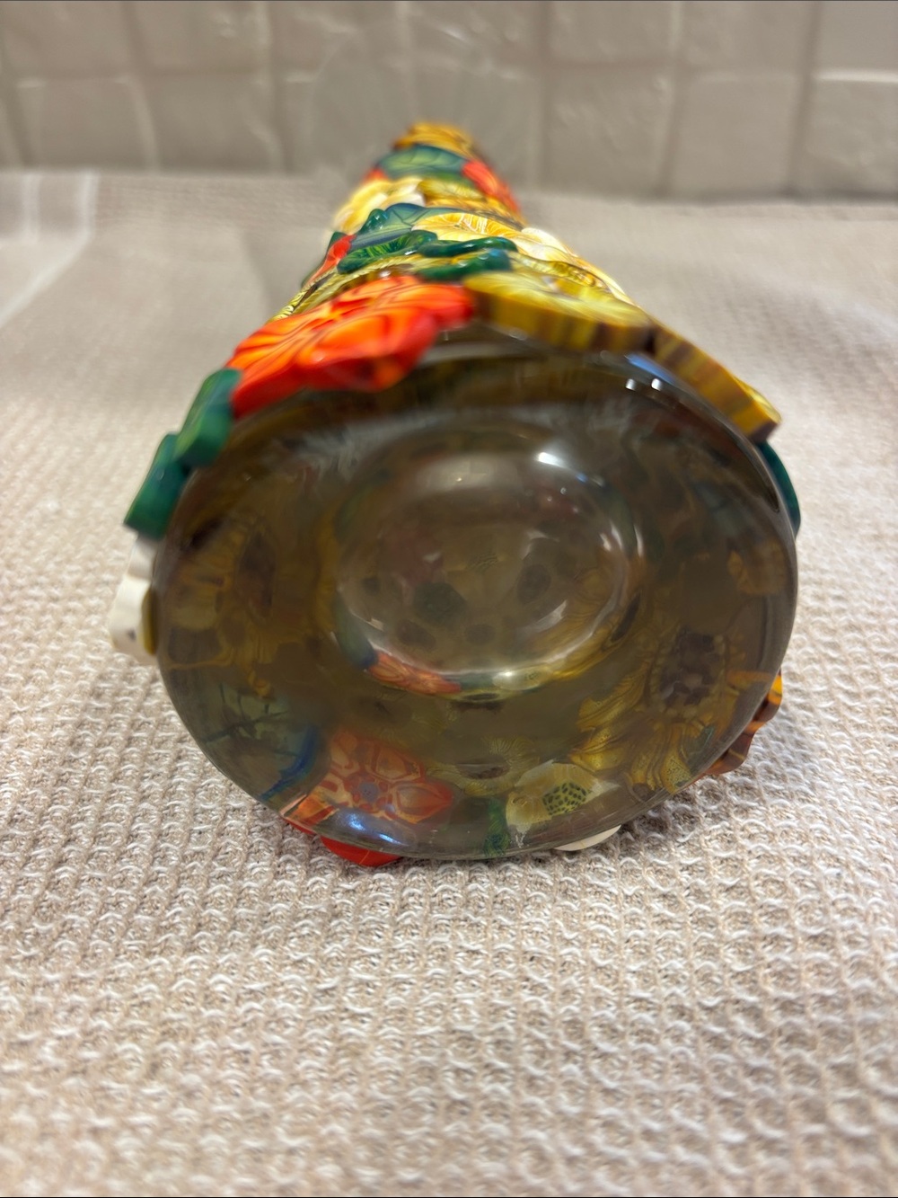 Polymer clay flowers over Glass Vase - Picture 3 of 5